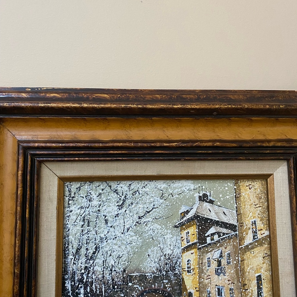 VTG Original Artist Signed Textured Oil on Canvas Painting “Winter City “ - Picture 3 of 9